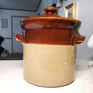 Pearsons of Chesterfield England Pottery Canister Brown Tan Crock With Lid 5"